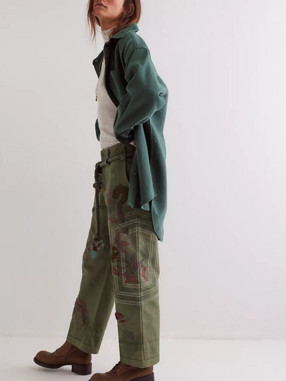 Free People We The Free Freddie Menswear Shirt Top Button Front Green L - Picture 3 of 9